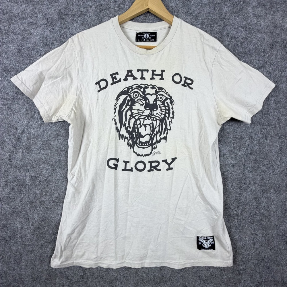 Sailor Jerry Death Or Glory Tiger T-Shirt Mens Large Beige Graphic Cotton Summer